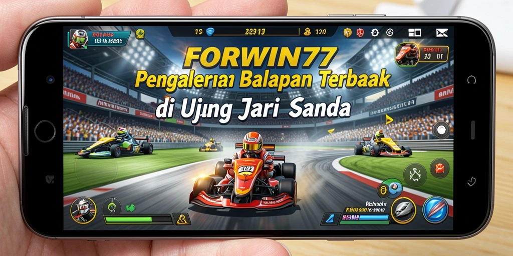 Tangkapan layar utama FORWIN77 menunjukkan adrenalin balapan seru dan intens.