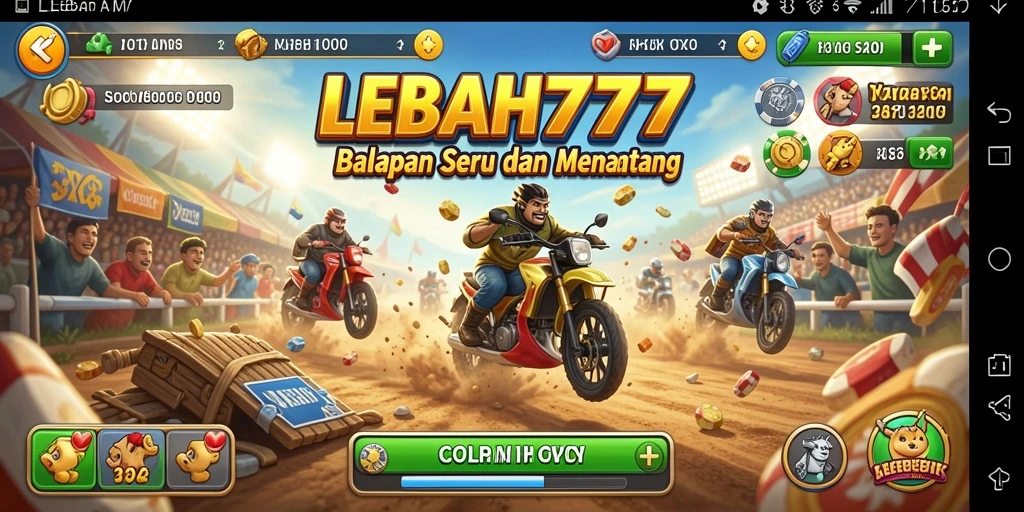 Screenshot gameplay seru dari LEBAH777 yang menunjukkan aksi balapan.